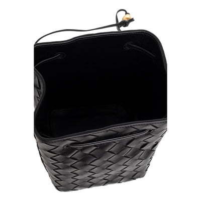 Bottega Veneta Intrecciato Black Woven Leather Bucket Crossbody Bag - LUXURYMRKT