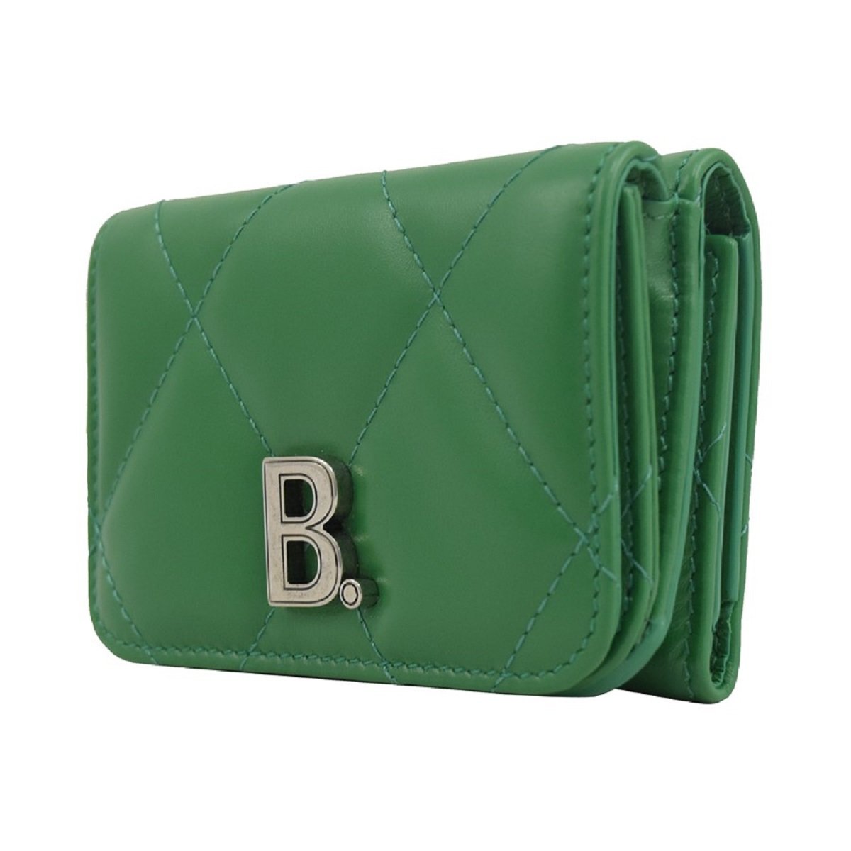 Balenciaga Touch Leaf Green Nappa Leather Quilted Mini Trifold Wallet 617781 - LUXURYMRKT
