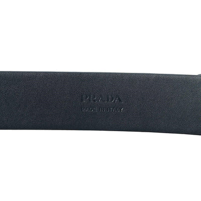 Prada Navy Saffiano Leather Belt  Silver Belt Buckle 2CM046 90-36 - LUXURYMRKT