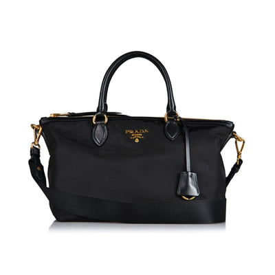 Prada Black Tessuto Nylon Leather Two-Way Satchel Handbag 1BA104 - LUXURYMRKT