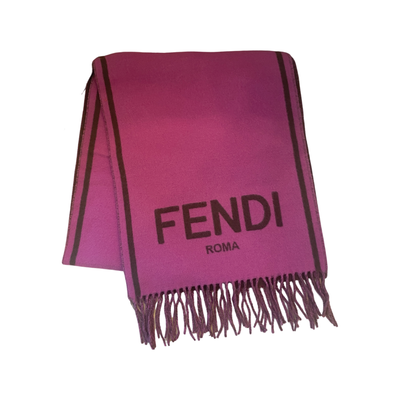 Fendi Roma Cashmere Scarf Purple Grey Logo - LUXURYMRKT