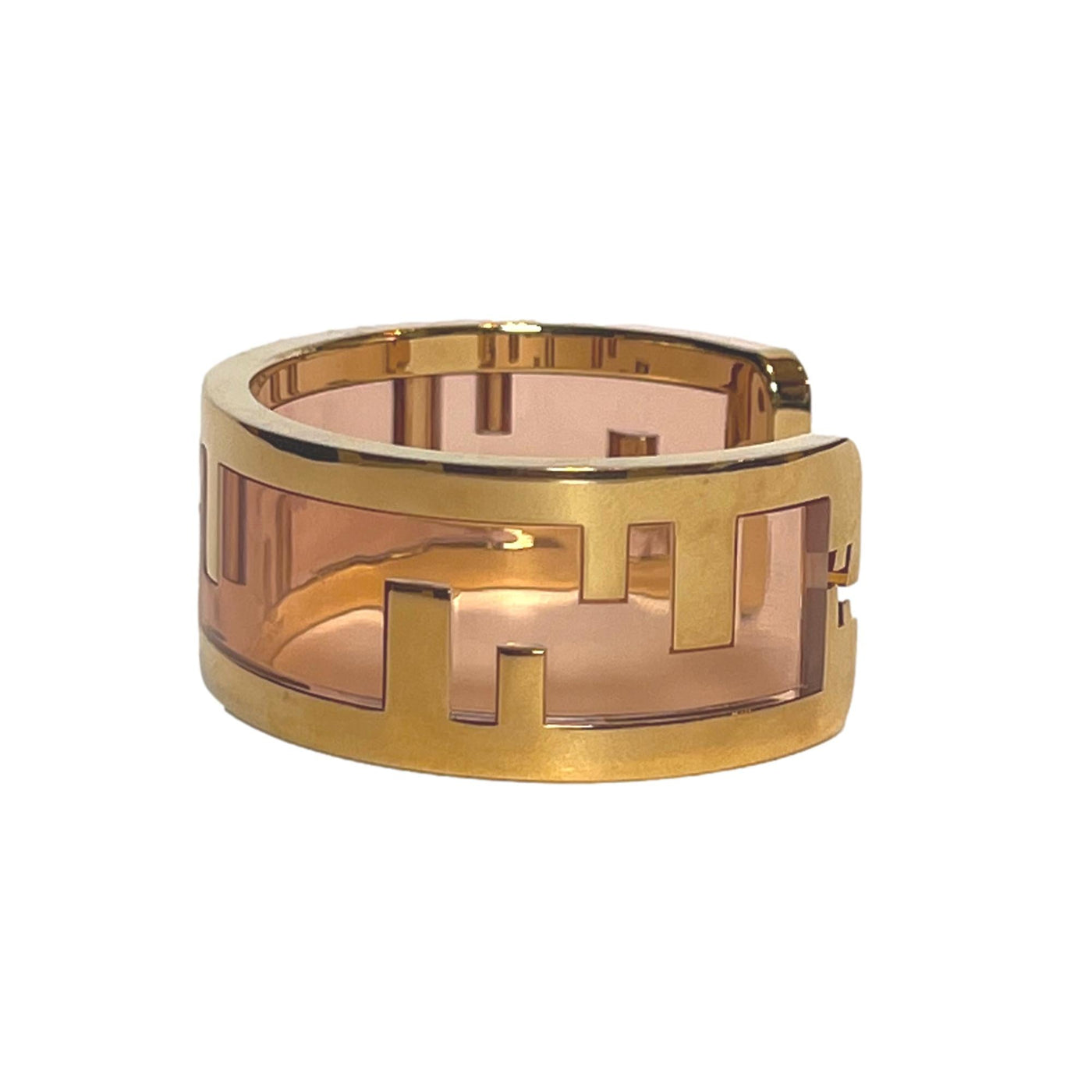 Fendi O'Lock Womens Gold Metal and Dust Pink Plexiglass Small Bracelet - LUXURYMRKT