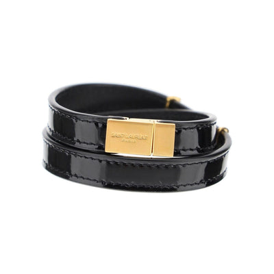 Saint Laurent Opyum Black Patent Leather Double Wrap Bracelet 536073 - LUXURYMRKT
