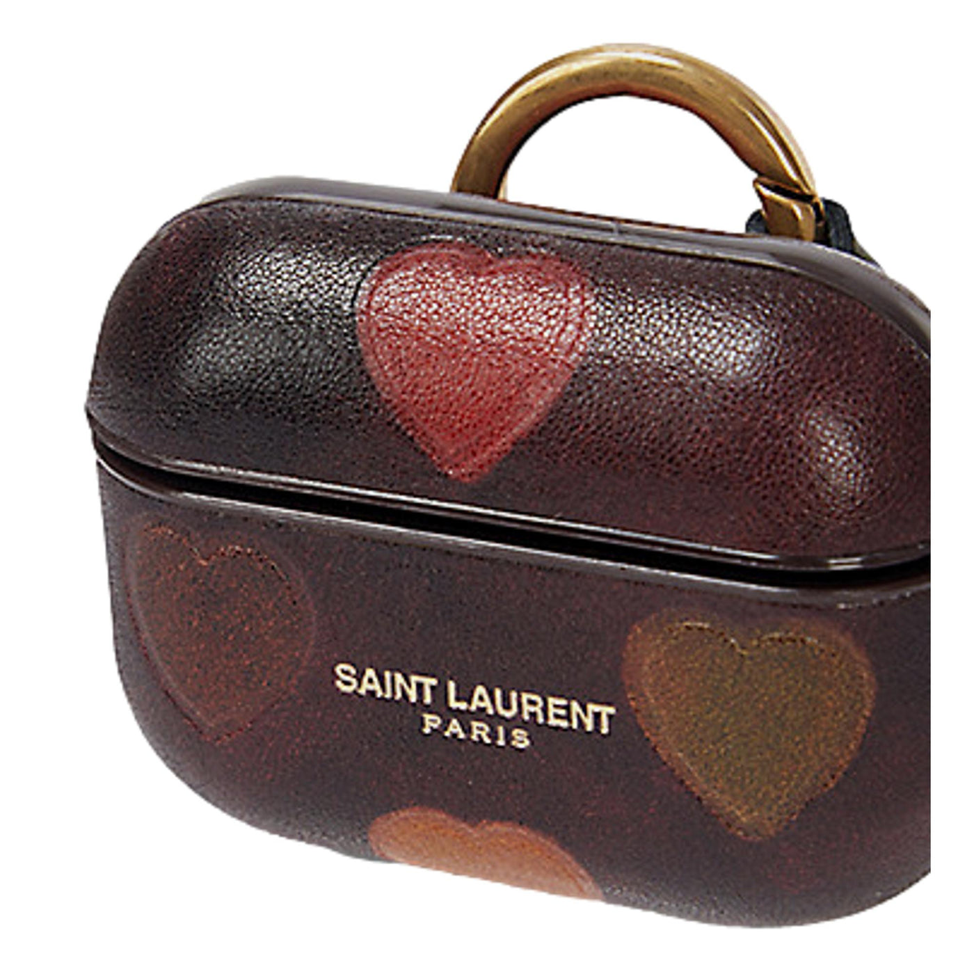 Saint Laurent Heart Printed Brown Textured Leather Airpods Case 641954 - LUXURYMRKT