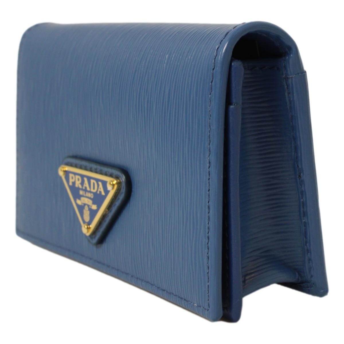 Prada Blue Vitello Move Leather Triangle Logo Card Case Wallet 1MC122 - LUXURYMRKT