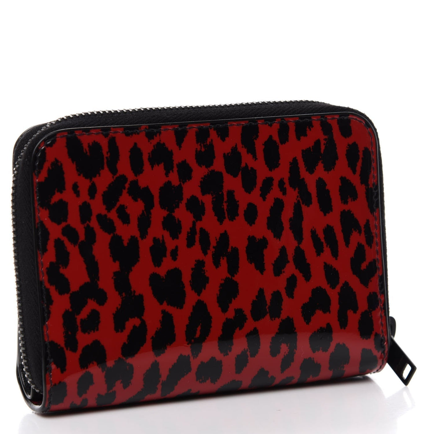 Saint Laurent Baby Cat Red Patent Leather Leopard Print Wallet - LUXURYMRKT