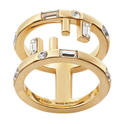 Fendi First Gold Finish Metal and White Crystal Small Fashion Ring - LUXURYMRKT