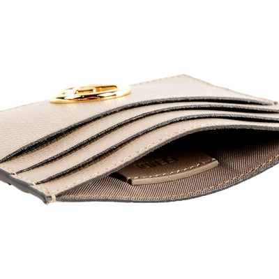 Fendi F Logo Beige Leather Card Case Wallet - LUXURYMRKT