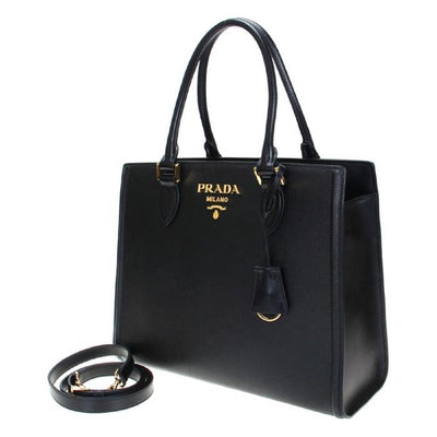 Prada Saffiano Lux Black Medium Satchel Handbag - LUXURYMRKT
