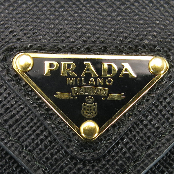 Prada Triangle Saffiano Black Leather Airpod Case with Key Ring - LUXURYMRKT