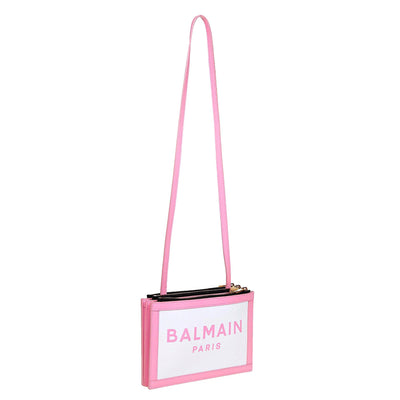 Balmain B-Army 26 Logo Canvas and Pink Leather Small Crossbody Bag - LUXURYMRKT