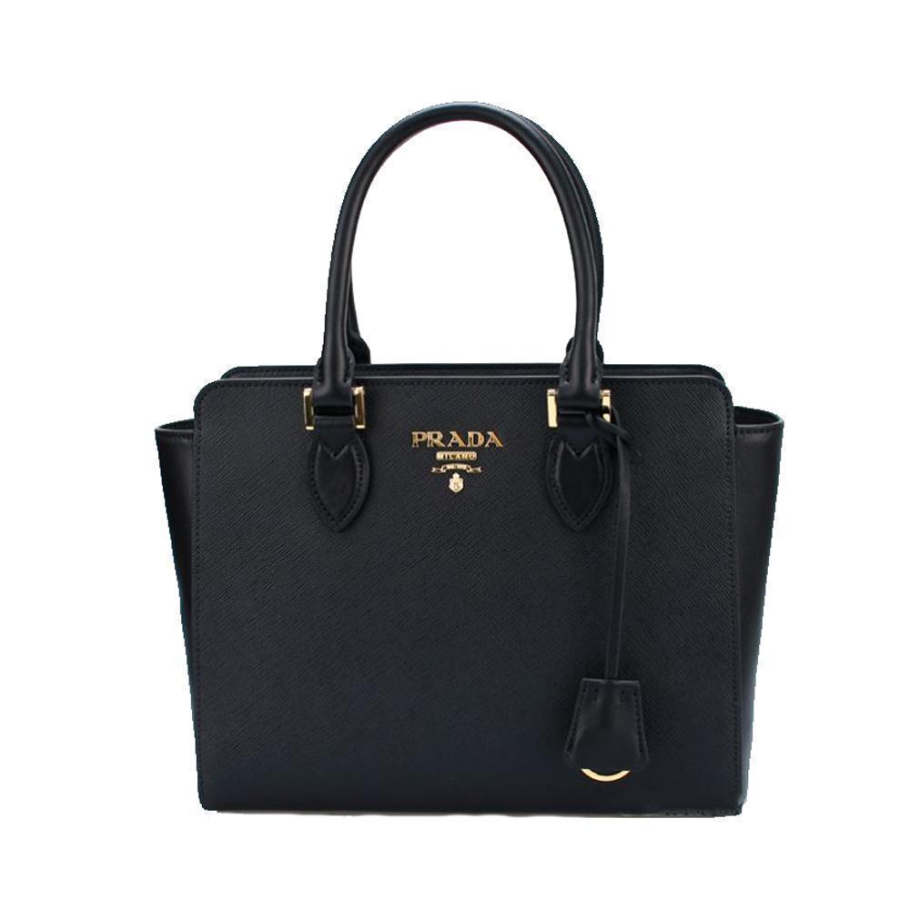 Prada Saffiano Borsa Black Leather Shoulder Tote Handbag - LUXURYMRKT
