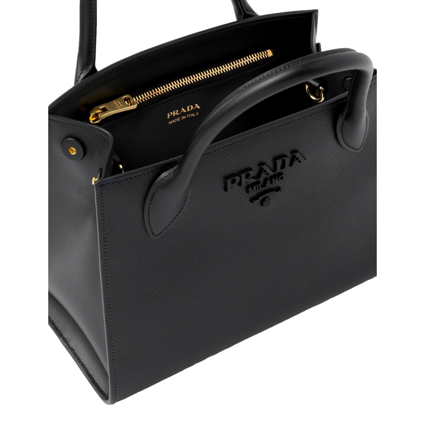 Prada Monochrome Saffiano Top Handle Crossbody Tote Bag Black - LUXURYMRKT