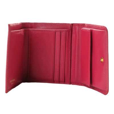 Prada Vitello Move Pink Leather Logo Plaque Small Trifold Wallet - LUXURYMRKT