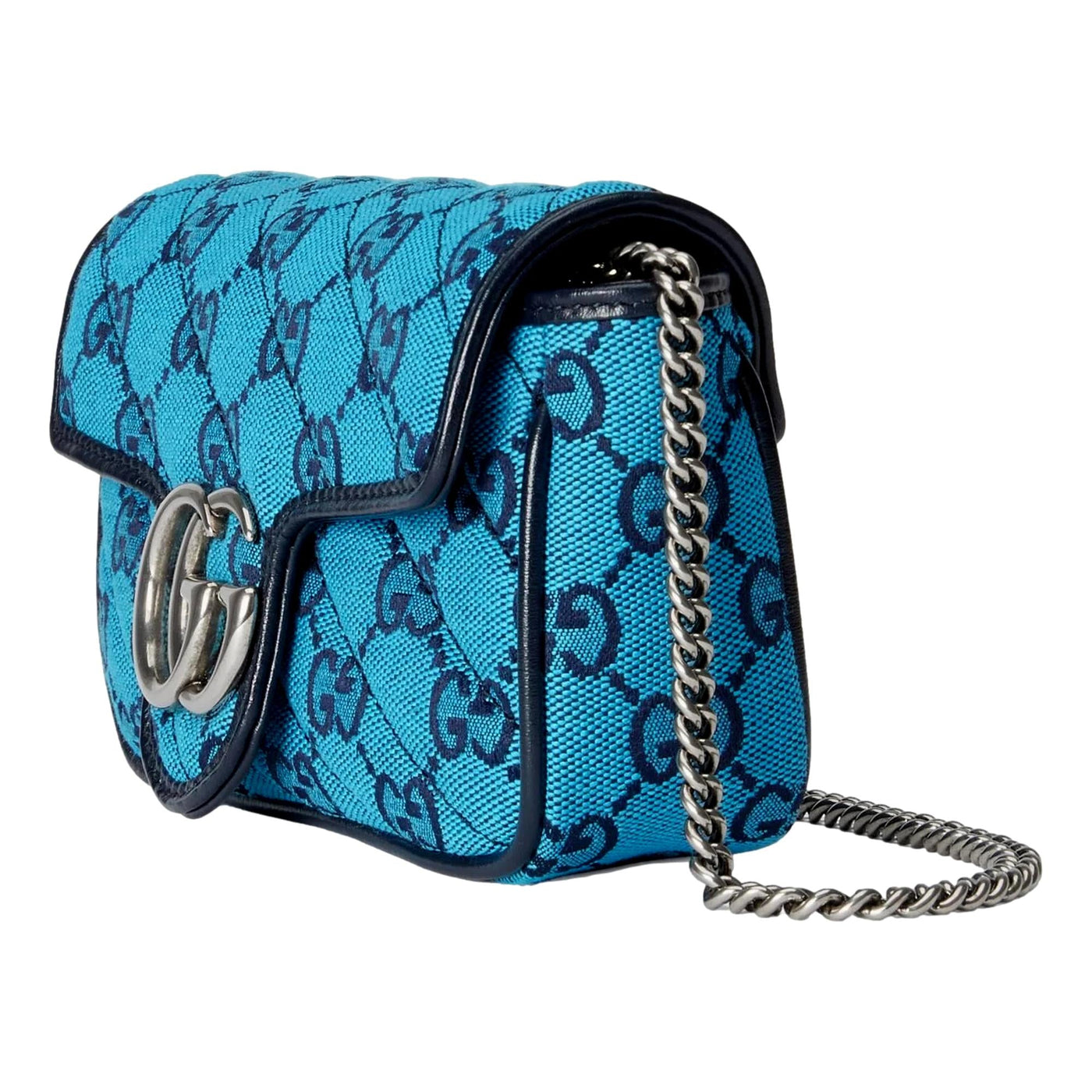 Gucci Flap Marmont Matelasse Blue Printed Canvas Shoulder Bag - LUXURYMRKT