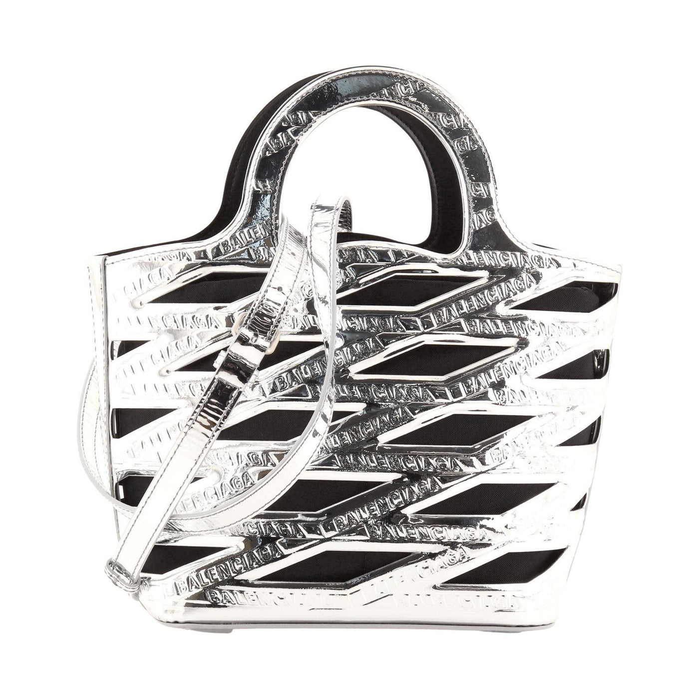 Balenciaga Neo Basket Metallic Silver Leather Small Satchel Bag 630708 - LUXURYMRKT
