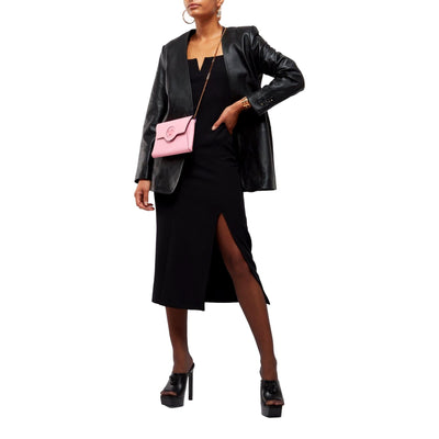 Versace La Medusa Pink Pebbled Calf Leather Mini Envelope Crossbody Clutch Bag - LUXURYMRKT