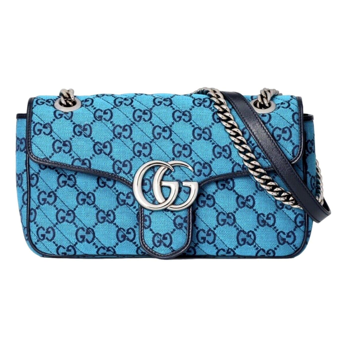 Gucci Flap Marmont Matelasse Blue Printed Canvas Shoulder Bag - LUXURYMRKT