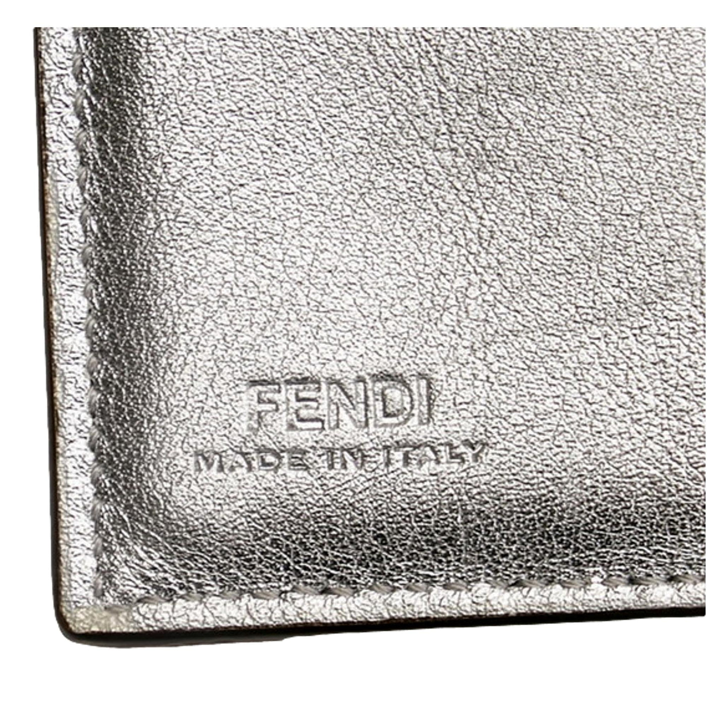 Fendi Roma Silver Metallic Calf Leather Micro Trifold Wallet - LUXURYMRKT
