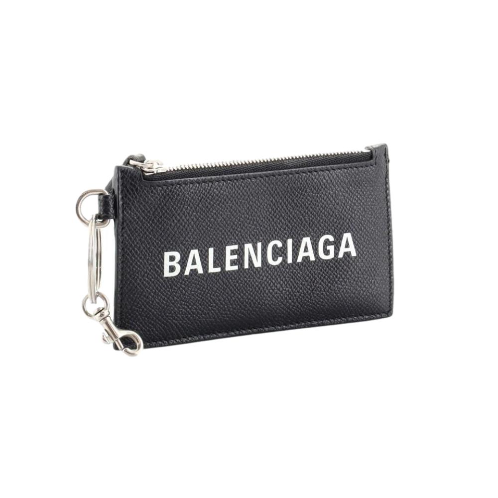 Balenciaga Cash Black Leather Lanyard Card Holder Wallet - LUXURYMRKT