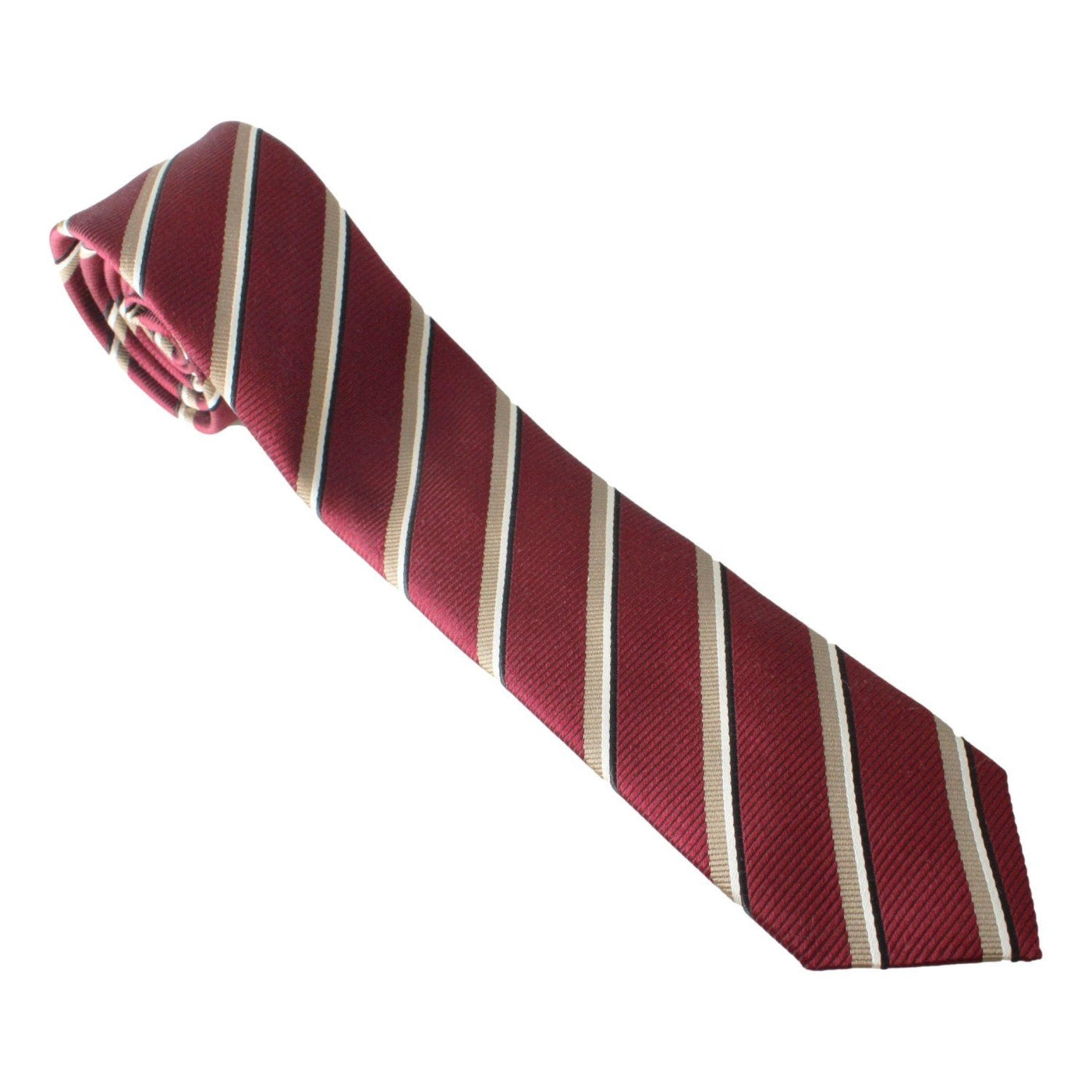 Prada Mens Silk Tie Bordeaux Red Striped Pattern - LUXURYMRKT