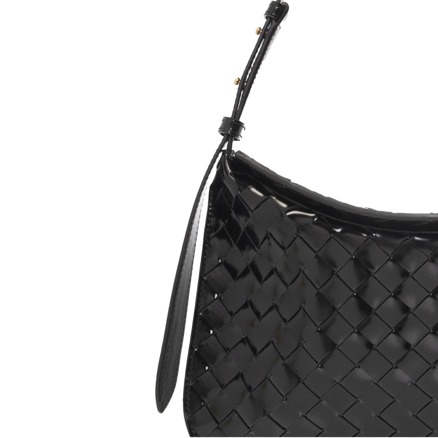 Bottega Veneta Intrecciato Patent Black Leather Flap Small Shoulder Bag - LUXURYMRKT