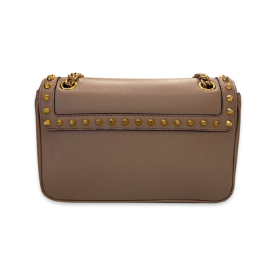 Prada Pattina Glace Calf Leather Cammeo Beige Gold Studded Bag - LUXURYMRKT