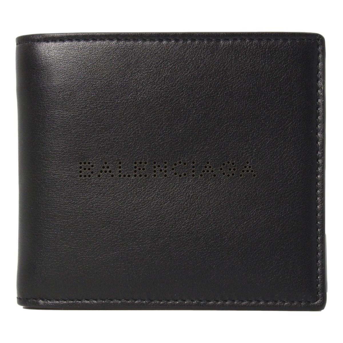 Balenciaga Cash Black Calfskin Leather Perforated Bifold Wallet - LUXURYMRKT
