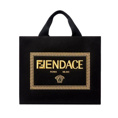 Fendi x Versace Fendace Black Canvas Convertible Large Shopping Tote 8BH395 - LUXURYMRKT