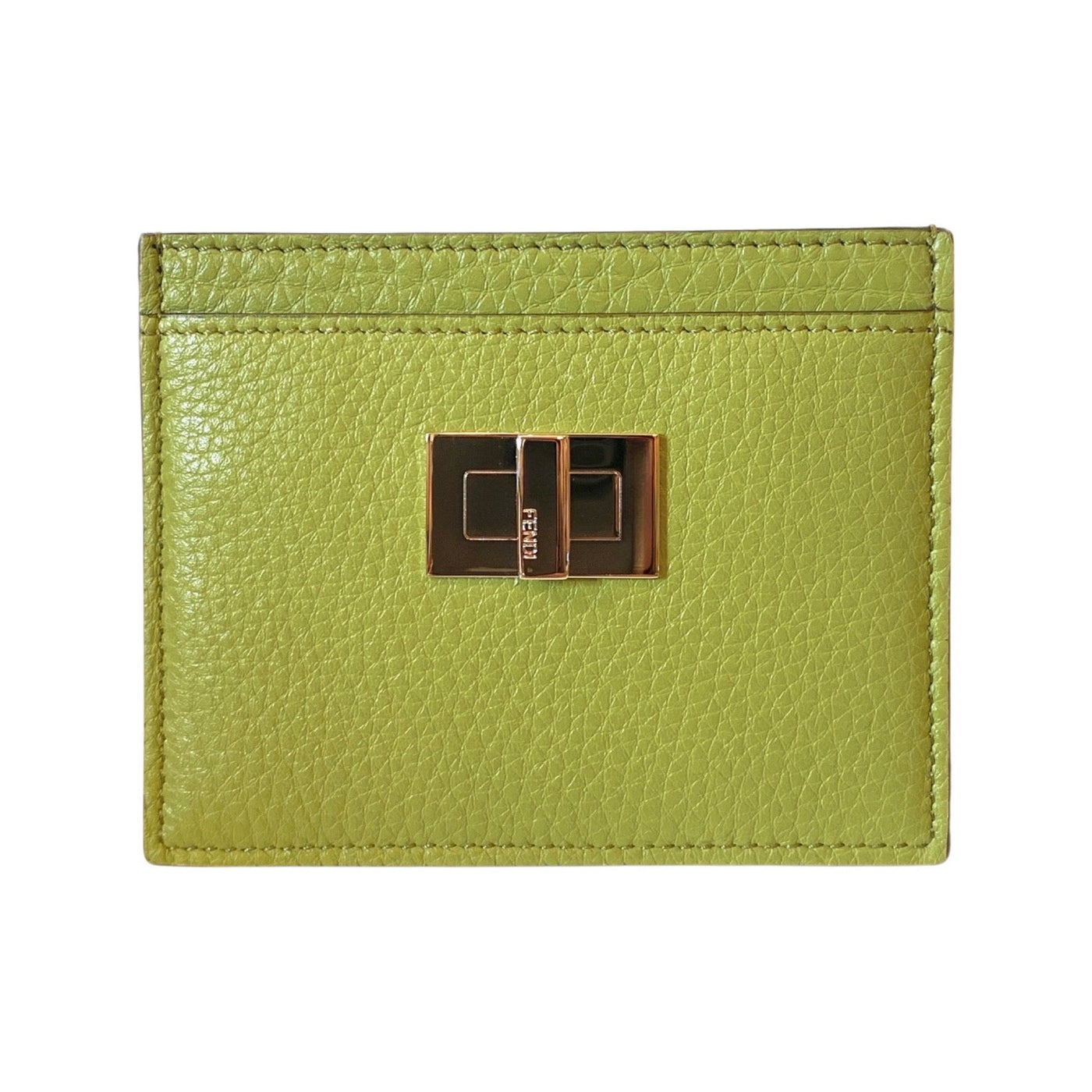 Fendi Peekaboo Kiwi Green Grained Leather Card Case Wallet - LUXURYMRKT