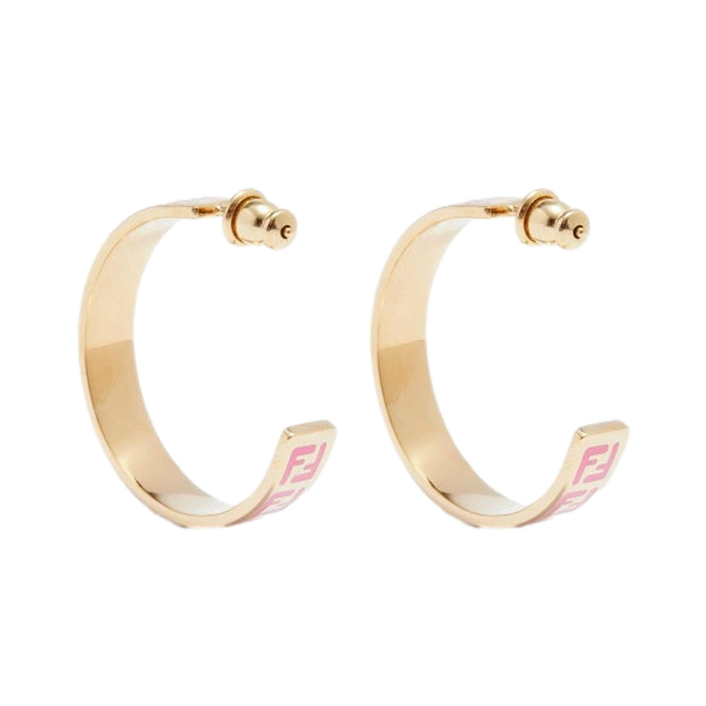 Fendi FF Print Pink and Gold Finish Metal Hoop Fashion Earrings - LUXURYMRKT