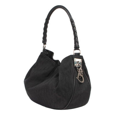 Dior Cannage Black Monogram Canvas Leather Trim Shoulder Bag - LUXURYMRKT