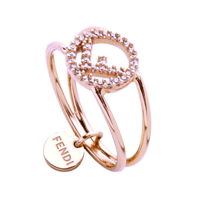 Fendi F is Fendi Circle Logo Crystal Ring Rose Gold Metal Size Small - LUXURYMRKT