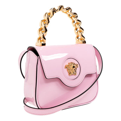 Versace La Medusa Pink Patent Leather Mini Top Handle Crossbody Bag - LUXURYMRKT
