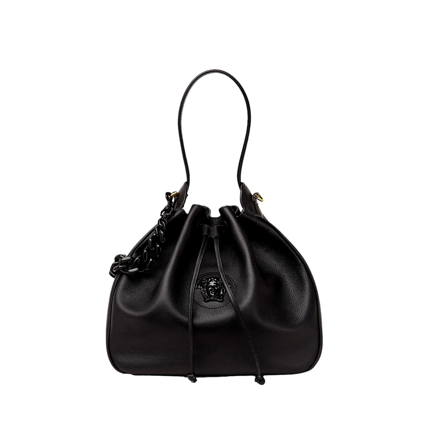 Versace La Medusa Leather Bucket Bag Black - LUXURYMRKT