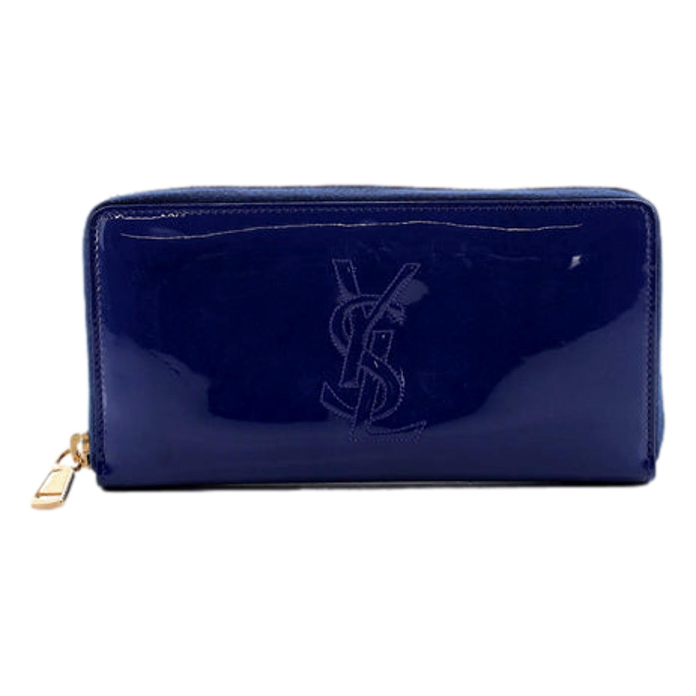 Saint Laurent Belle de Jour Blue Patent Leather Continental Zipper Wallet - LUXURYMRKT
