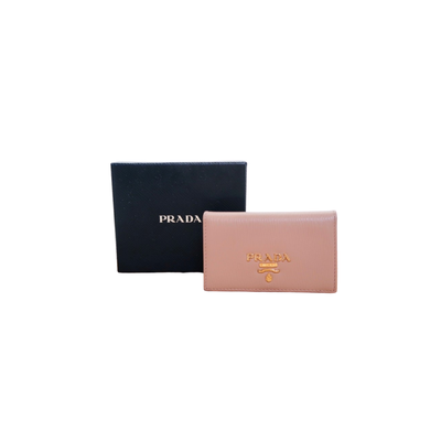 Prada Women's Vitello Grain Cipria Beige Leather Card Case Wallet 1MC122 - LUXURYMRKT
