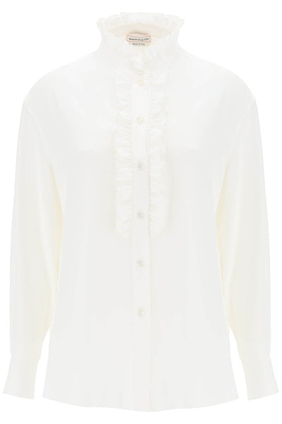 Alexander Mcqueen Silk Satin Shirt With Ruffles