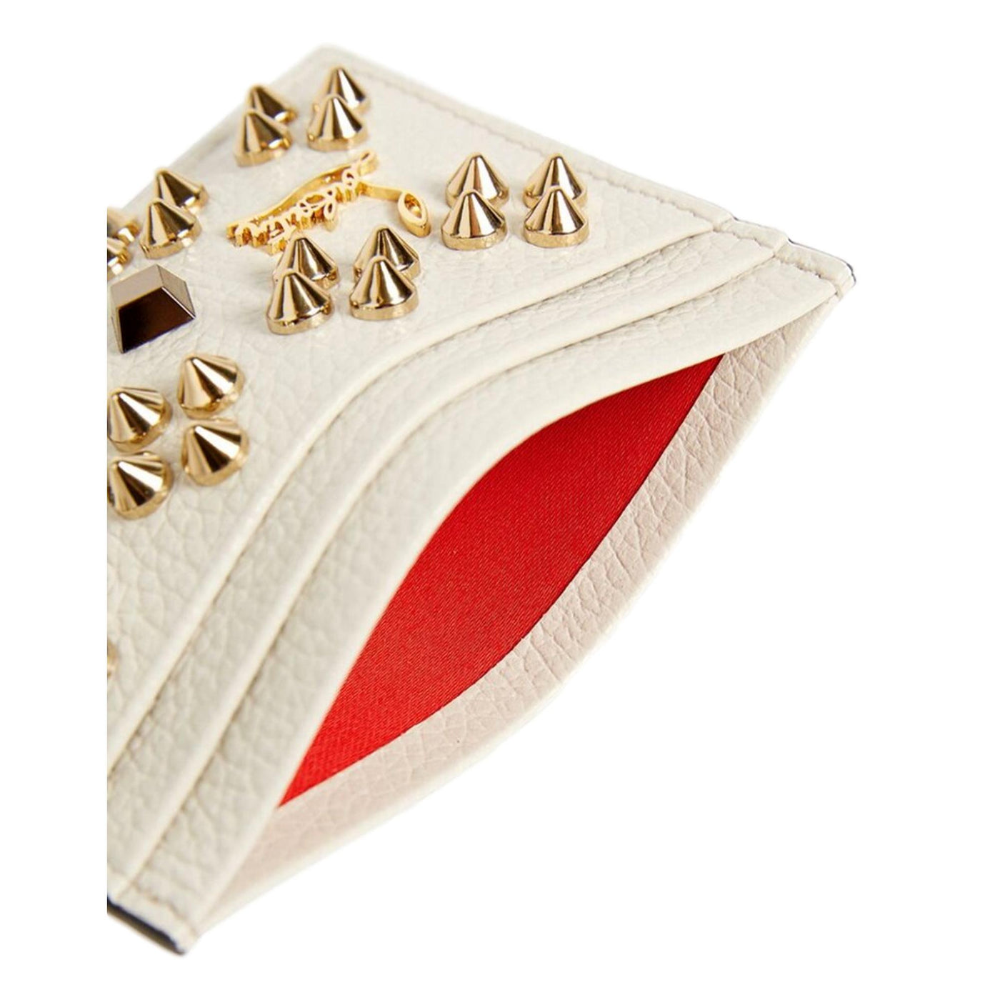 Christian Louboutin Kios Loubisky Spike Snow Leather Card Holder - LUXURYMRKT