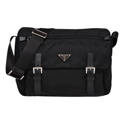 Prada Black Nylon Triangle Logo Messenger Bag - LUXURYMRKT