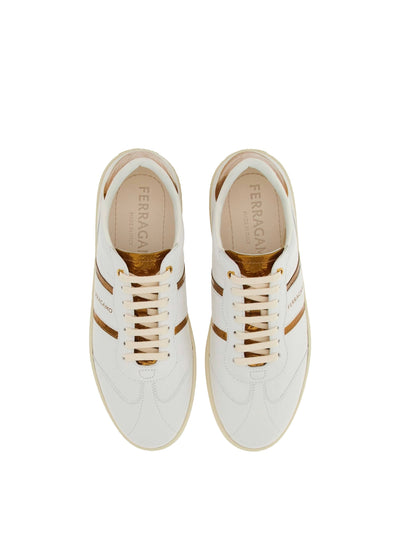 Salvatore Ferragamo Ferragamo Achille 2 Low Top Sneaker In White And Gold