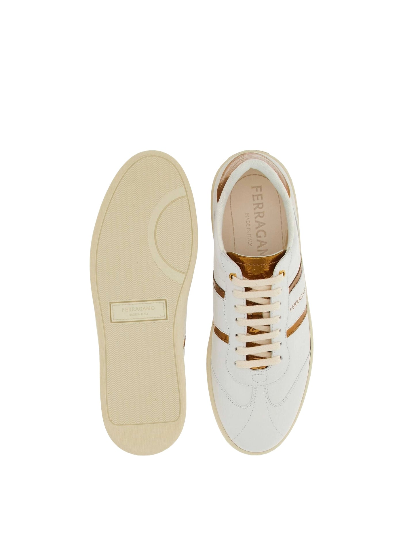 Salvatore Ferragamo Ferragamo Achille 2 Low Top Sneaker In White And Gold