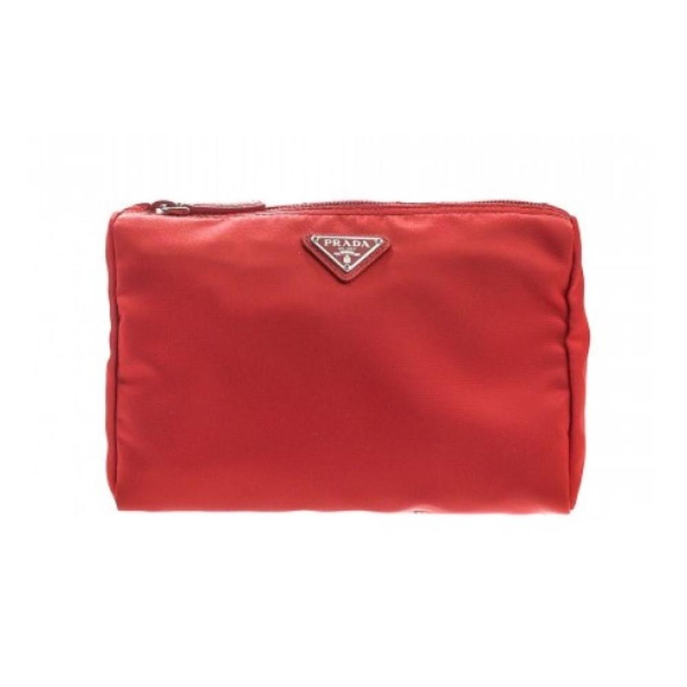 Prada Re-Nylon Triangle Rosso Red Small Cosmetic Pouch Clutch Bag - LUXURYMRKT