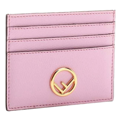 Fendi F Logo Lavanda Pink Leather Card Case Wallet - LUXURYMRKT