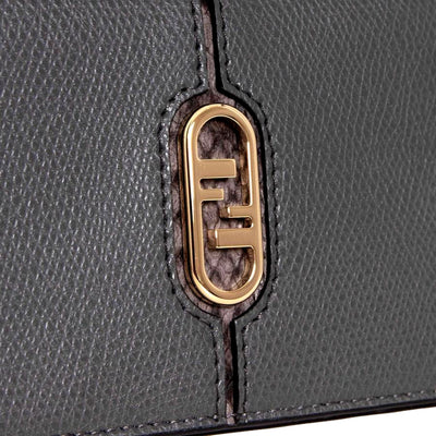 Fendi O'Lock Anthracite Gray and Python Print Leather Snap Continental Wallet - LUXURYMRKT