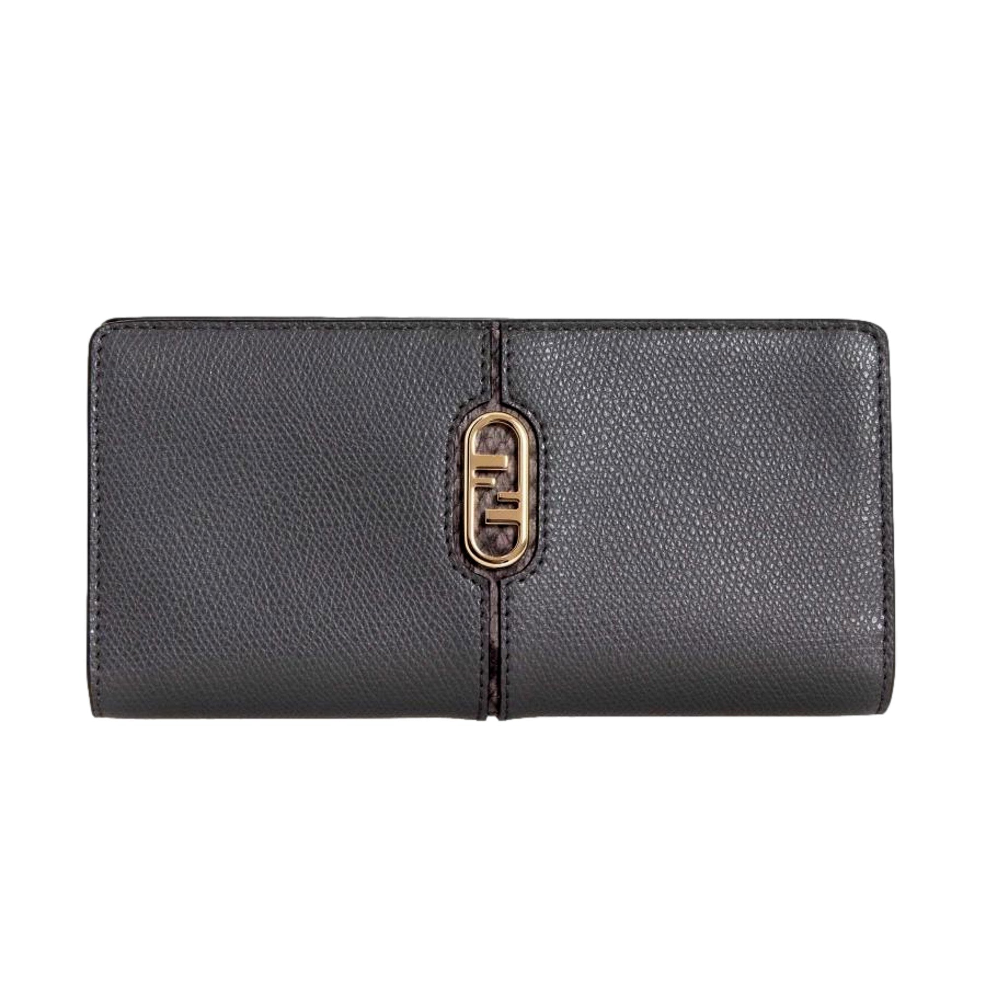 Fendi O'Lock Anthracite Gray and Python Print Leather Snap Continental Wallet
