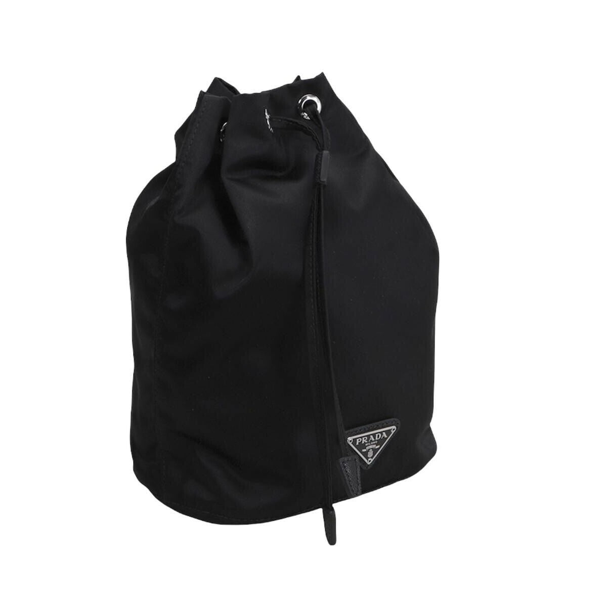 Prada Black Tessuto Nylon Triangle Logo Drawstring Bucket Bag - LUXURYMRKT