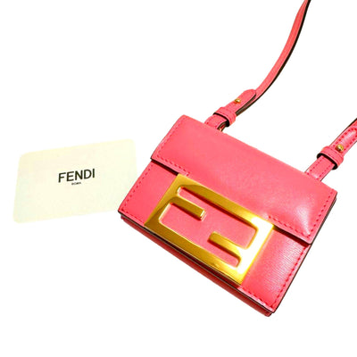 Fendi Micro Baguette Trifold Wallet Crossbody Bag Dalia Pink Leather - LUXURYMRKT