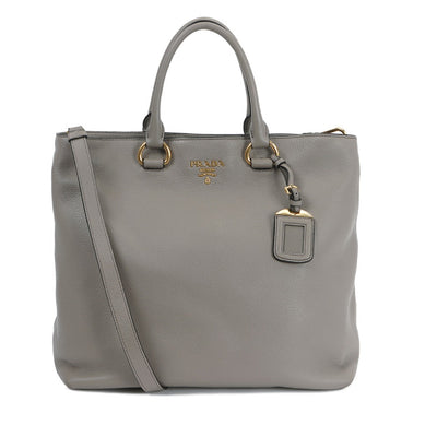 Prada Gray Vitello Phenix Shopping Tote Bag 1BG865 - LUXURYMRKT