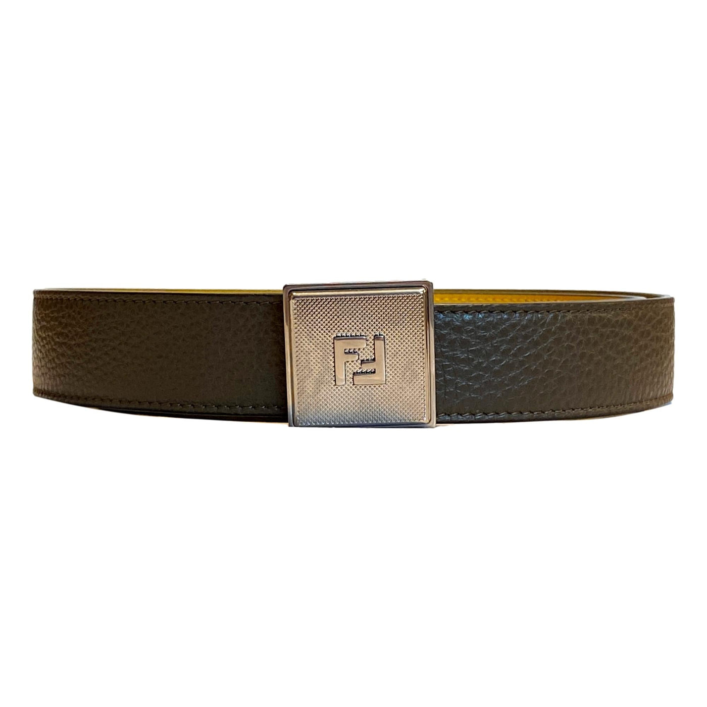 Fendi Yellow Brown Reversible Grained Leather Belt 95 - LUXURYMRKT
